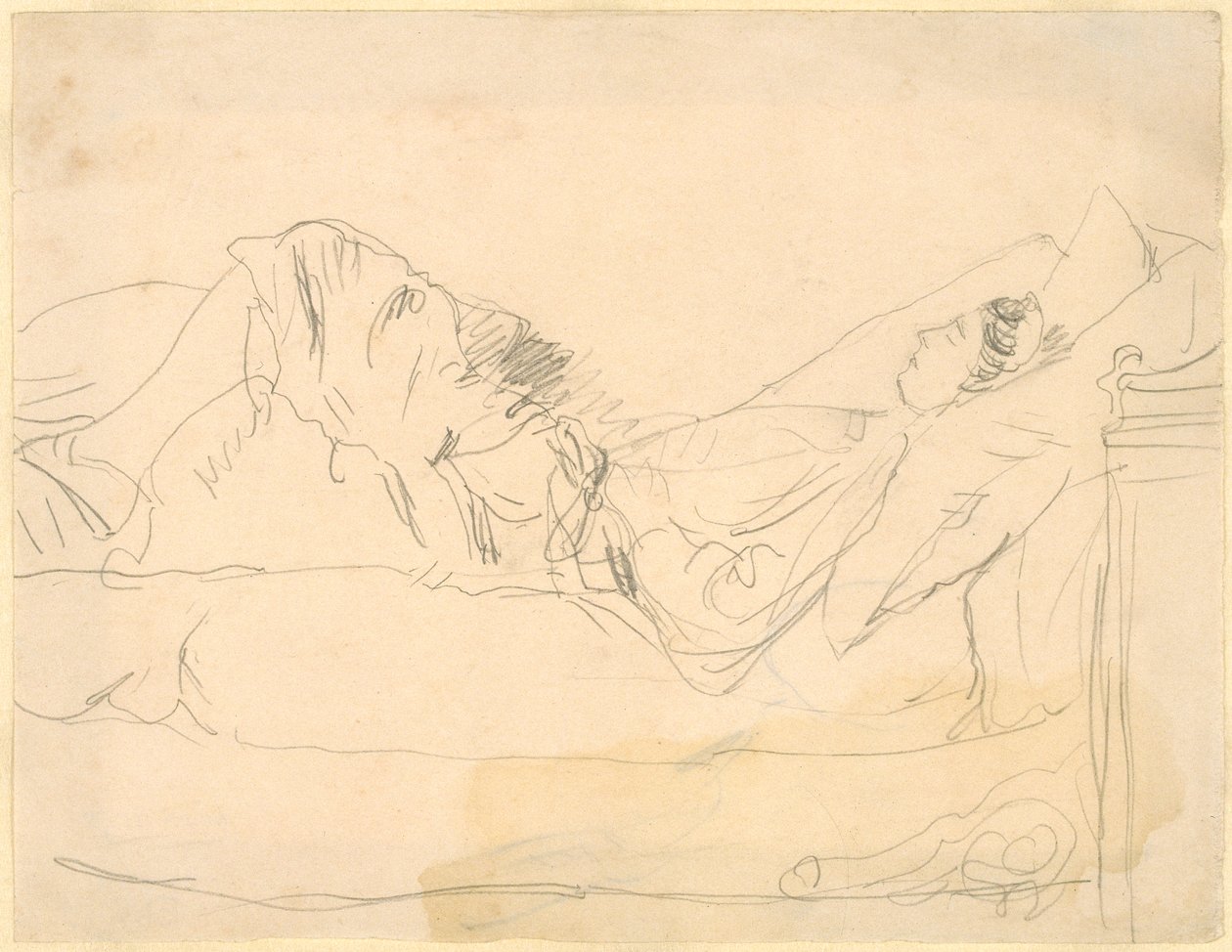 Mädchen liegt auf einem Bett von Gwen John