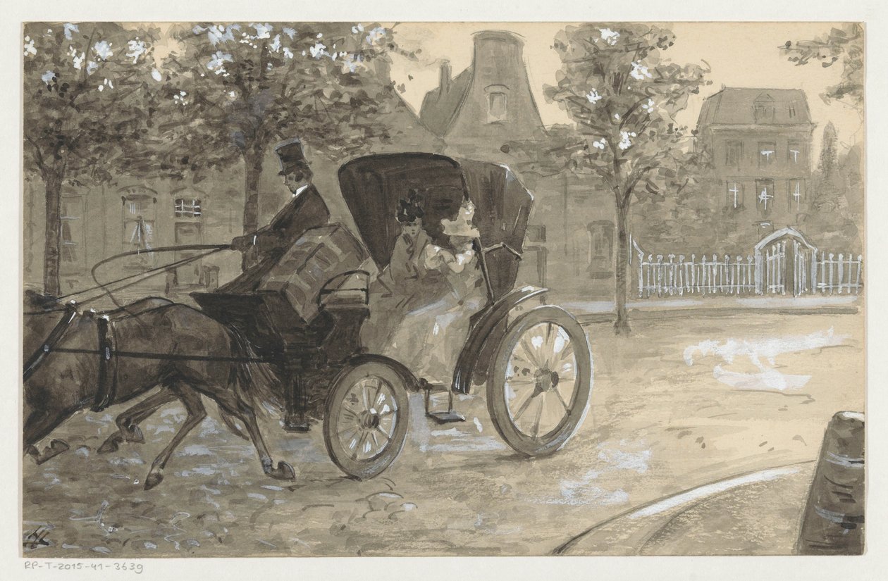 Zwei Frauen in einer Pferdekutsche von H.C. Louwerse (signed by artist)