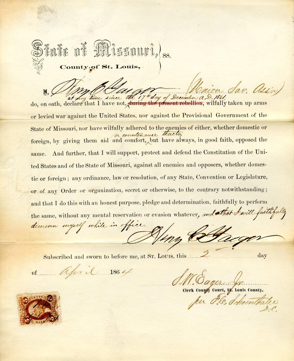 Loyalitätseid von Henry C. Yaeger aus Missouri, County of St. Louis von H.C. Yaeger