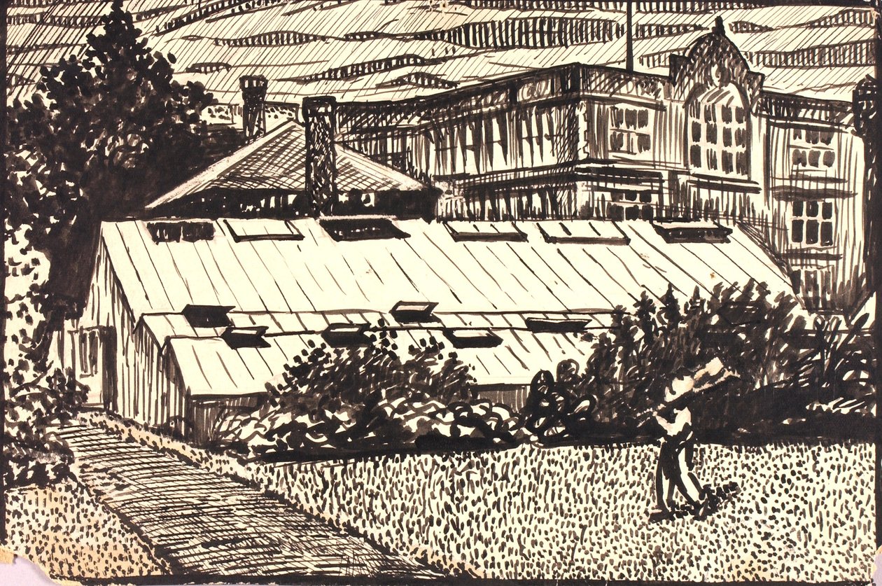 Ohne Titel (Figur und Gebäude) von H. Lyman Sayen