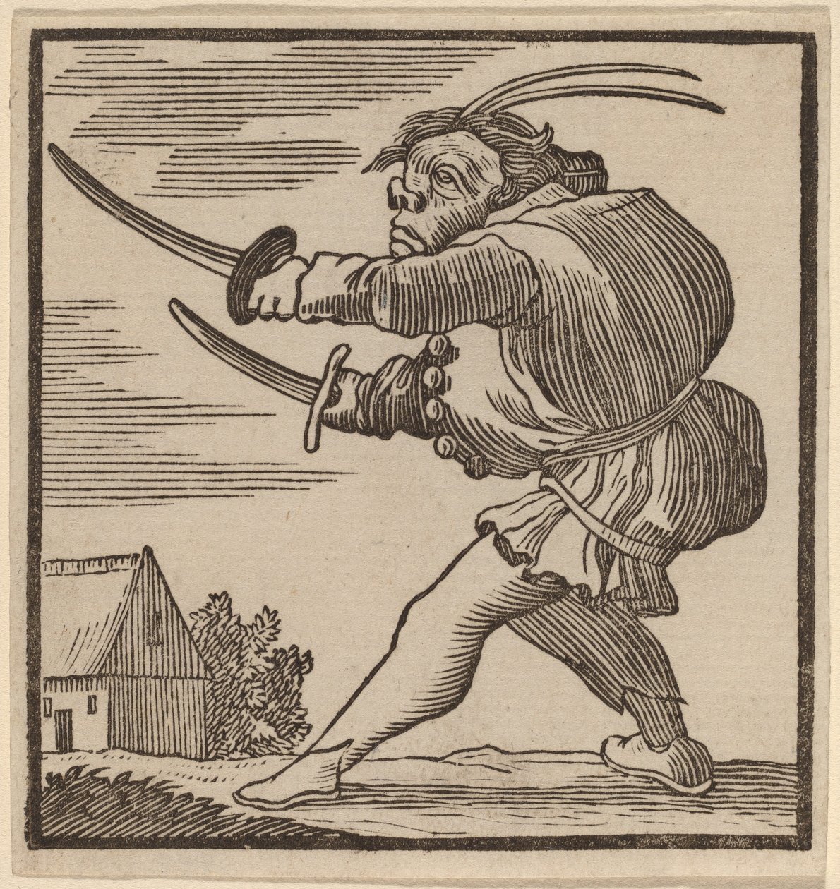 Buckliger mit zwei Schwertern von H. Numan after Jacques Callot