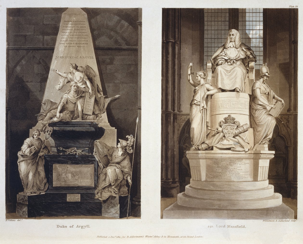 Gräber des Herzogs von Argyll und Lord Mansfield, Platte 56 aus Westminster Abbey, graviert von Williamson und Thomas Sutherland, veröffentlicht von Rudolph Ackermann (1764-1834) 1811 von H. after Villiers