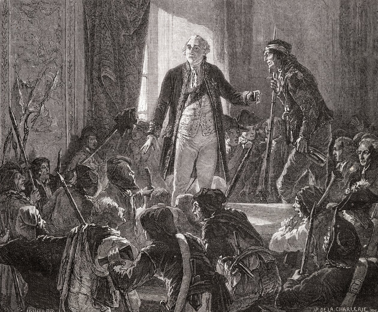 König Ludwig XVI. (1754-93) trinkt auf die Gesundheit der Nation, 20. Juni 1792 von H. de la Charlerie