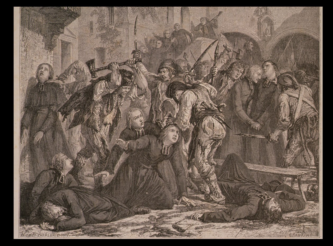 Das Massaker an den Priestern im September 1792, graviert von Charles Maurand von H. de la Charlerie