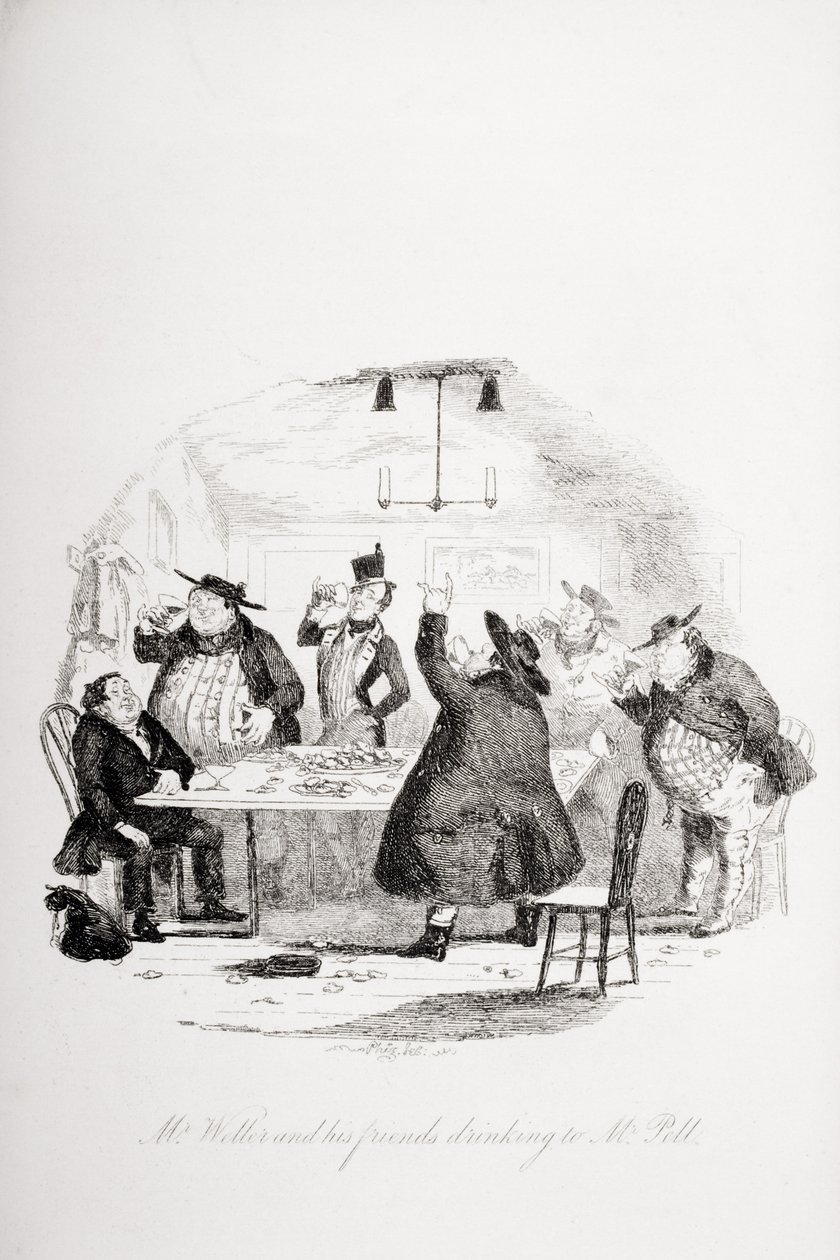 Mr. Weller und seine Freunde trinken auf Mr. Pell, Illustration aus 