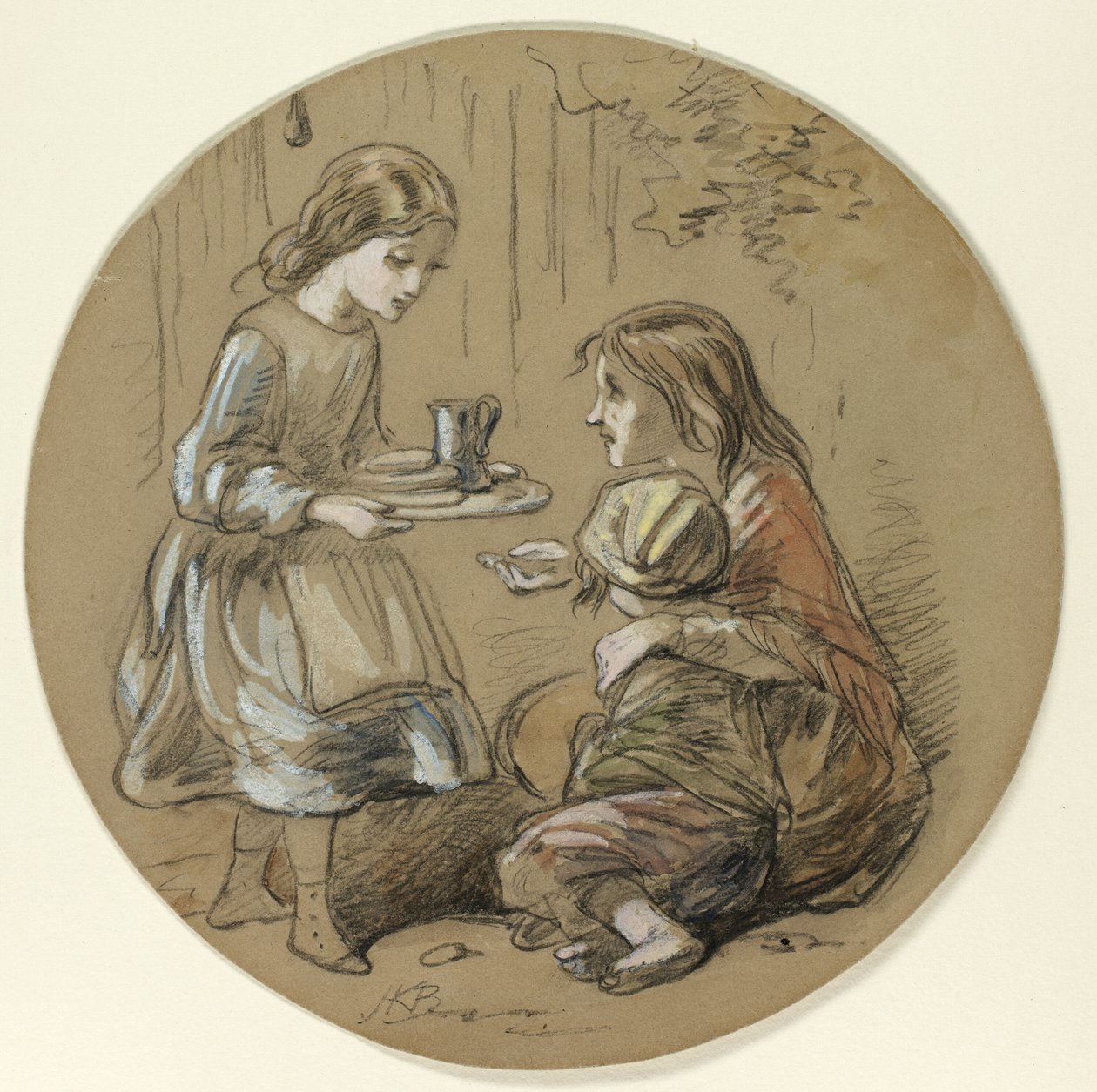 Mädchen bringt Essen zu armen Kindern von Hablot Knight Browne