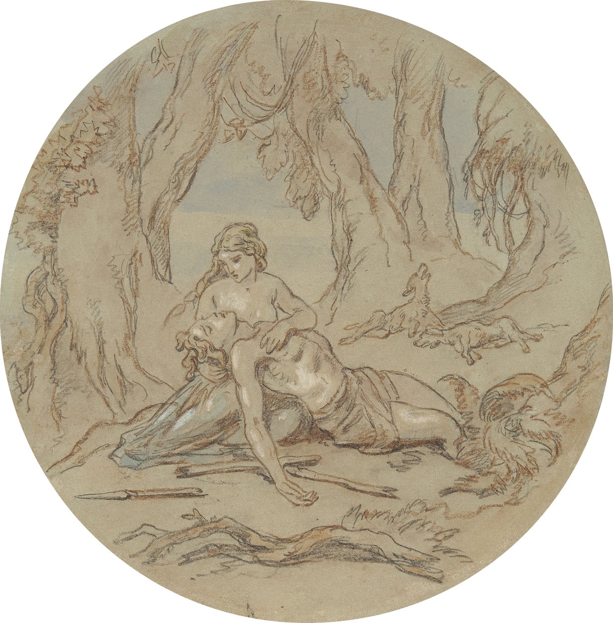 Eine von achtzehn Entwürfen für eine Serie von Platten, die Venus und Adonis illustrieren von Hablot Knight Browne