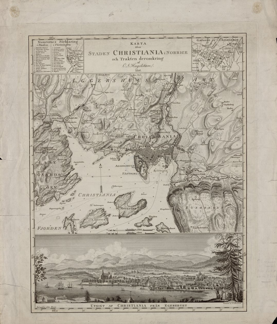 Karte von der Stadt Christiania in Norwegen und Umgebung von Hagelstam