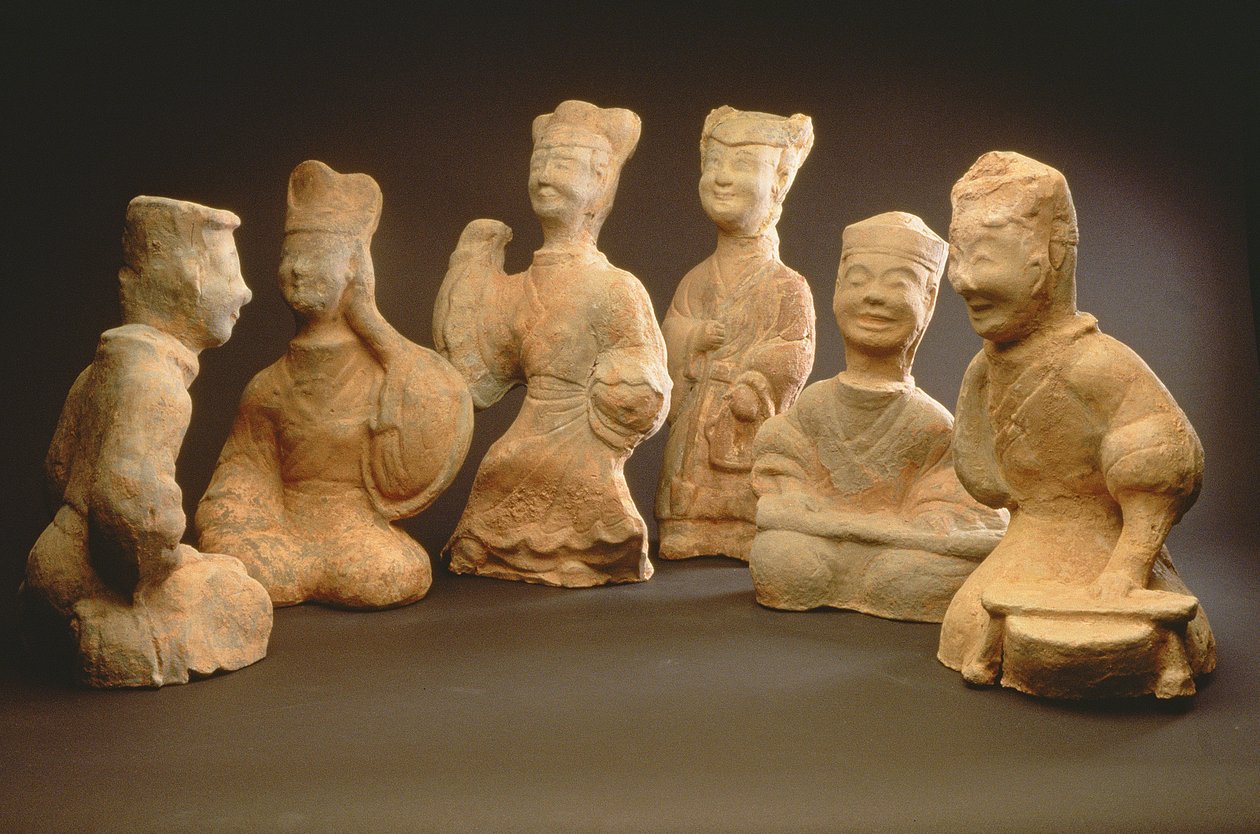 Gruppe von Musikern, Tänzern und Dienern von Han Dynasty Chinese School