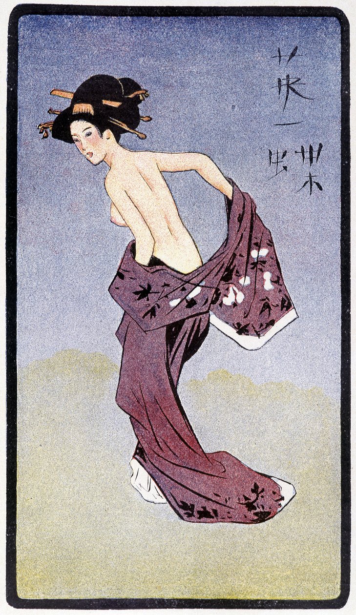 Junge Japanerin entkleidet - in „Japanische Puppe“ von Félicien Champsaur, ill. Hanafusa Itcho, Paris von Hanabusa Itcho