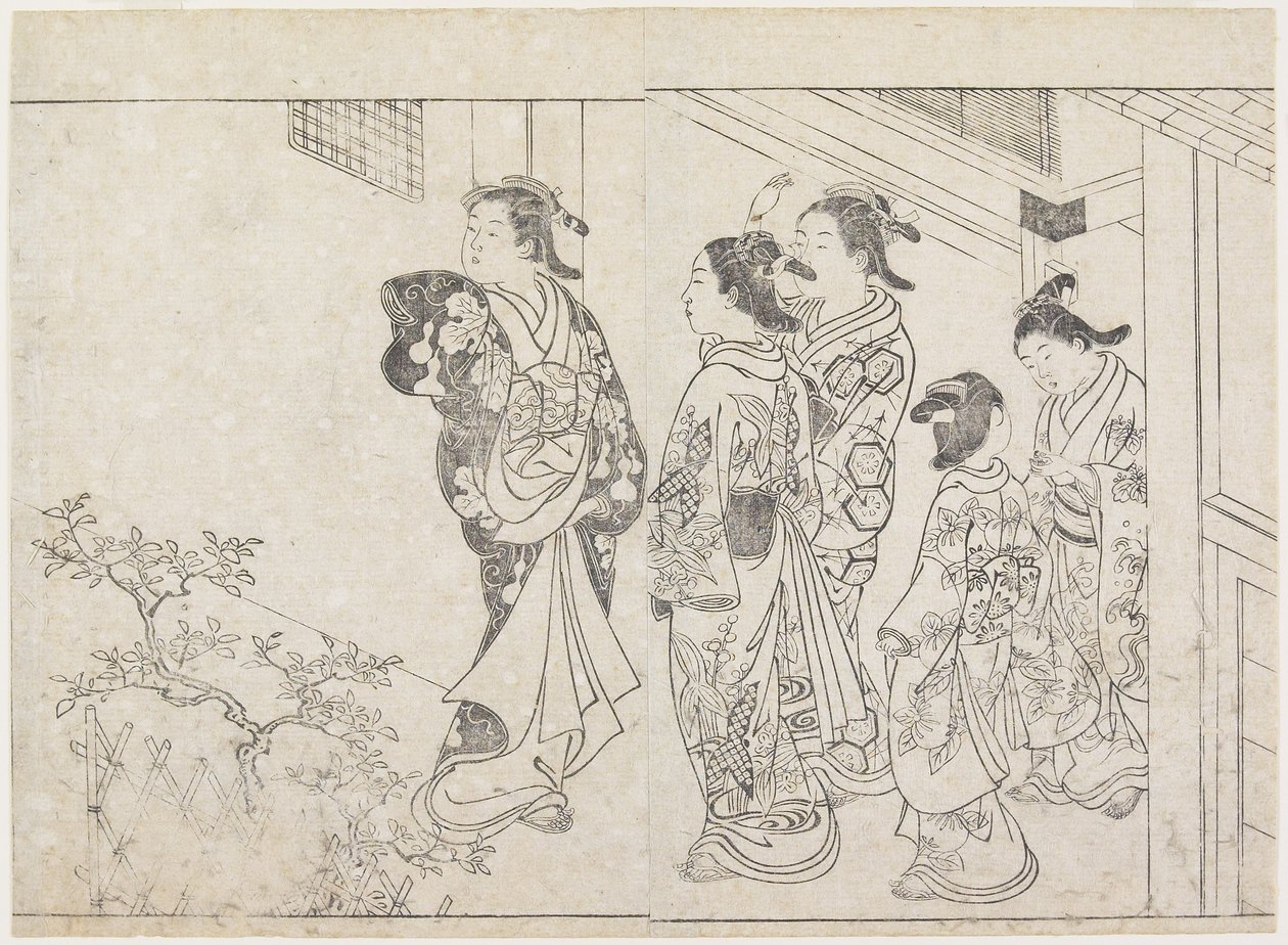 Fünf Prostituierte in einem Hof von Hanabusa Shigenobu