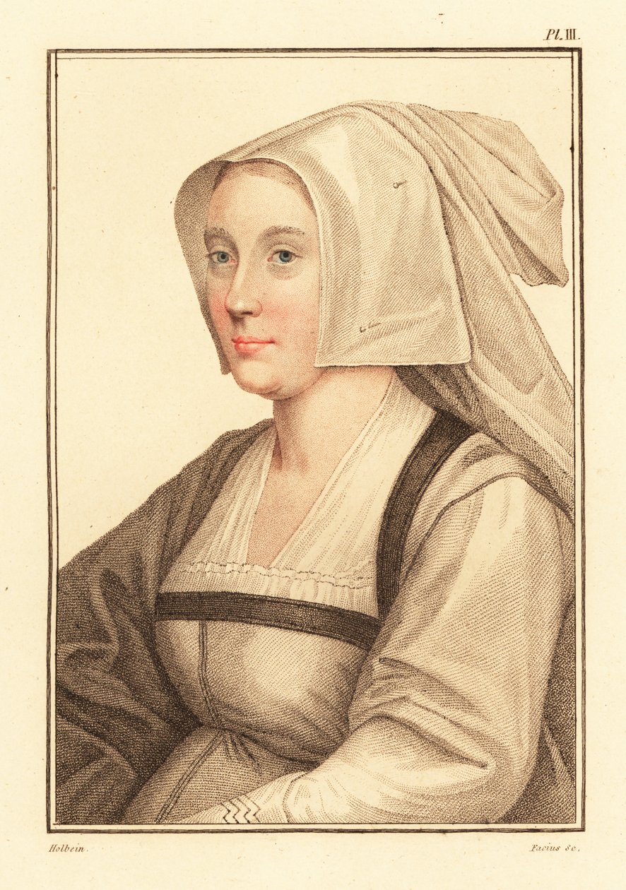 Porträt einer unbekannten Frau vom Hof von König Heinrich VIII., 1812 (Gravur) von Hans (after) Holbein the Younger