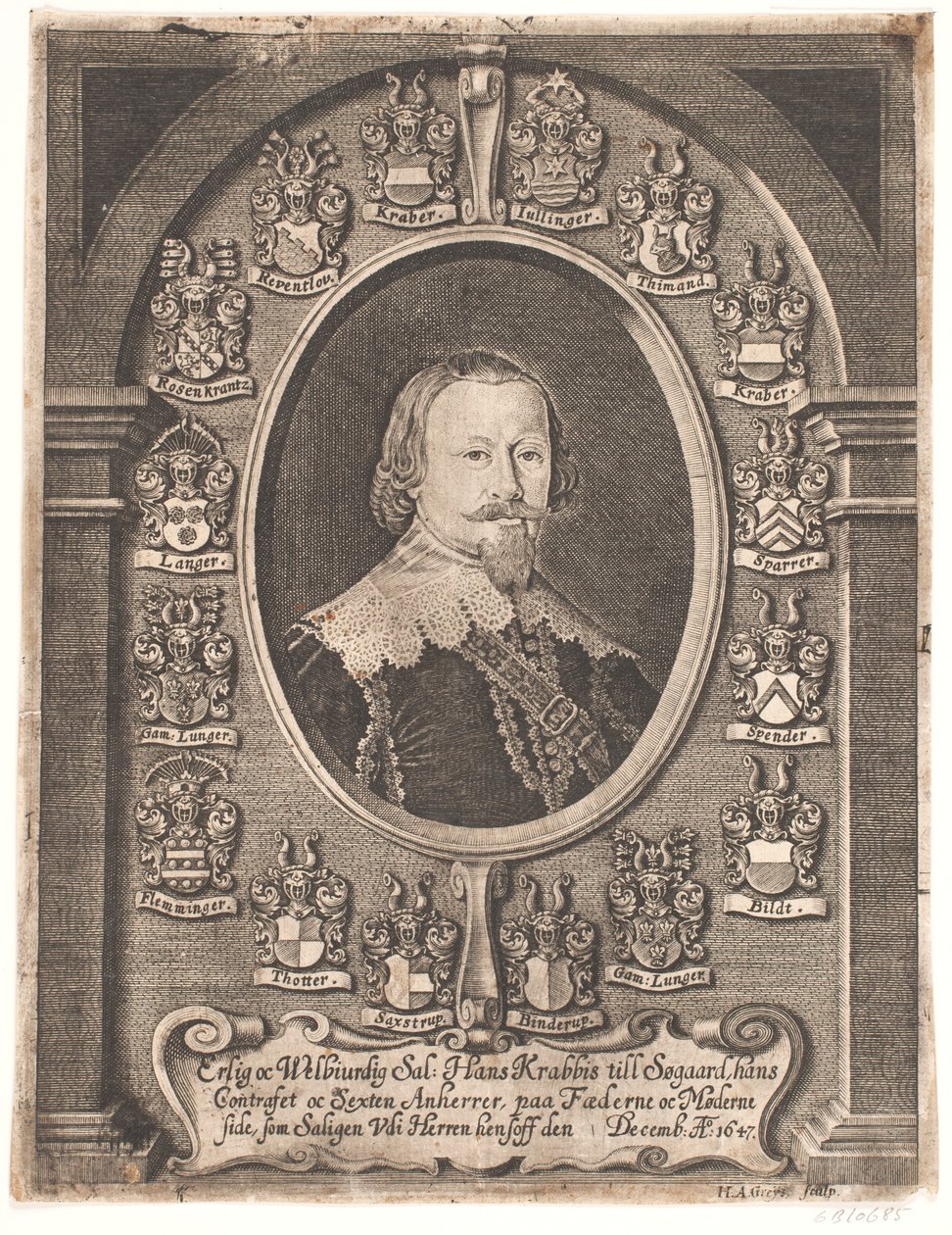 Hans Krabbe zu Søgaard. Aus einer Leichenpredigt 1648 von Hans Andreas Greys
