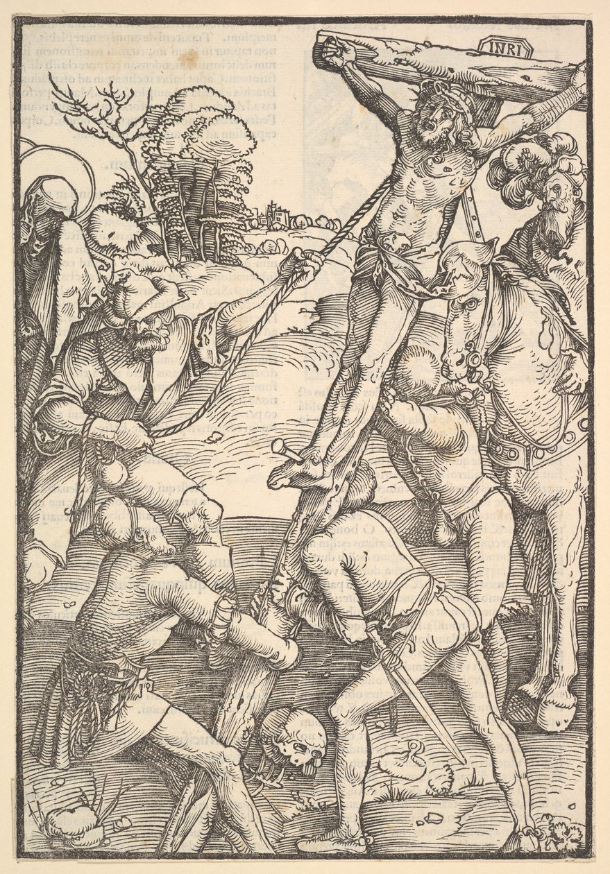Die Kreuzaufrichtung (Rückseite: Die Kreuzaufrichtung, aus Speculum Passionis Domini) von Hans Baldung