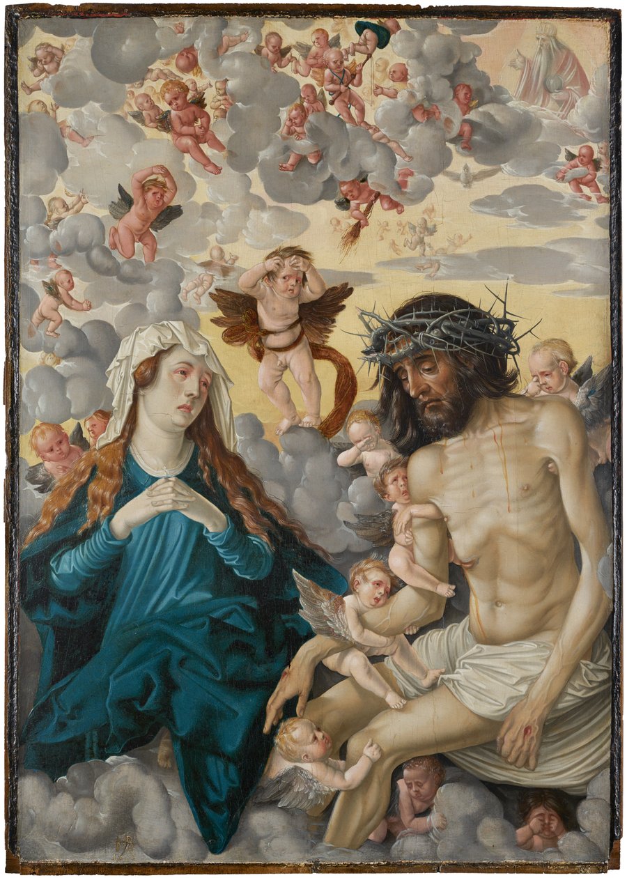 Christus als Schmerzensmann, von Maria und Engeln beweint von Hans Baldung Grien