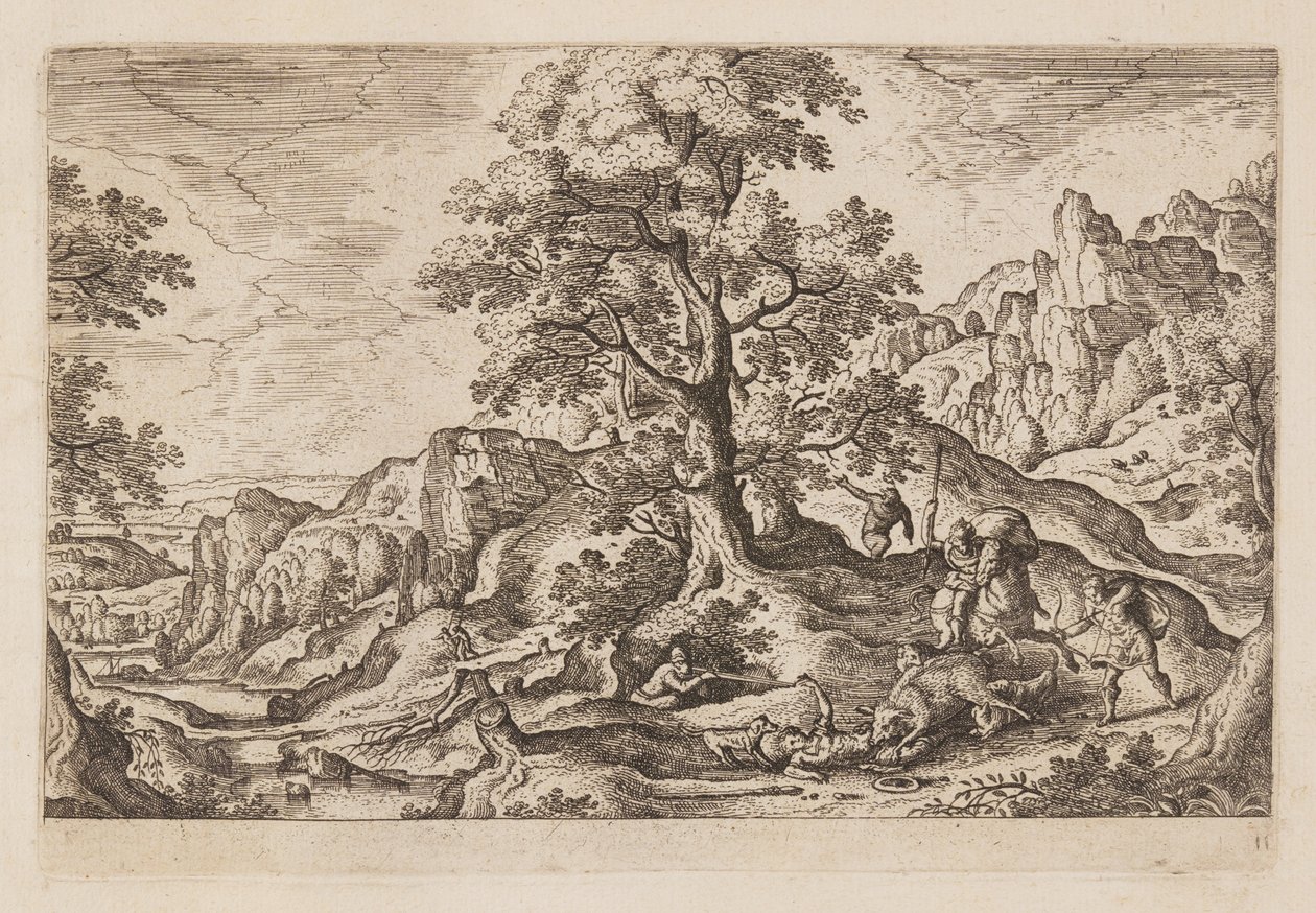 Tafel 11, aus Landschaften mit Szenen aus dem Alten und Neuen Testament und Ovids Metamorphosen von Hans Bol