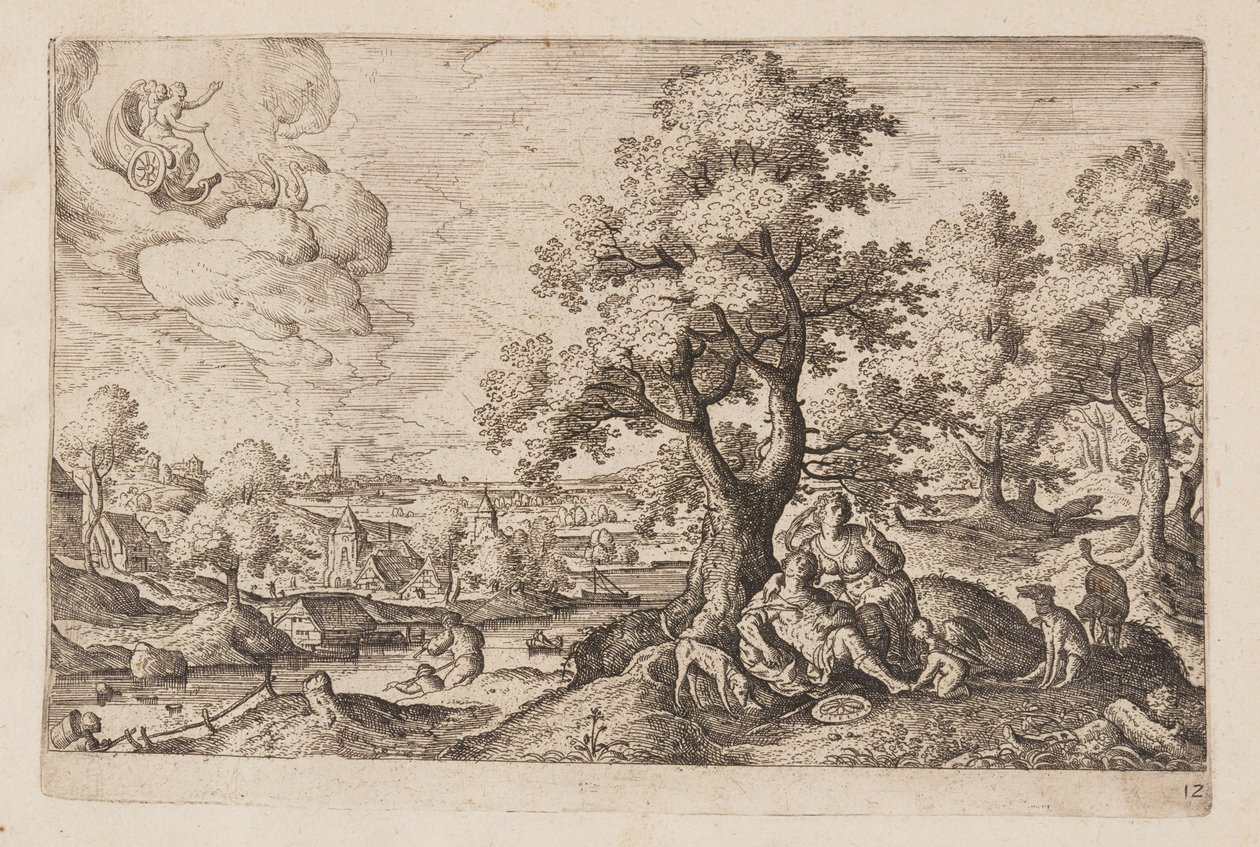 Tafel 12, aus Landschaften mit Szenen aus dem Alten und Neuen Testament und Ovids Metamorphosen von Hans Bol