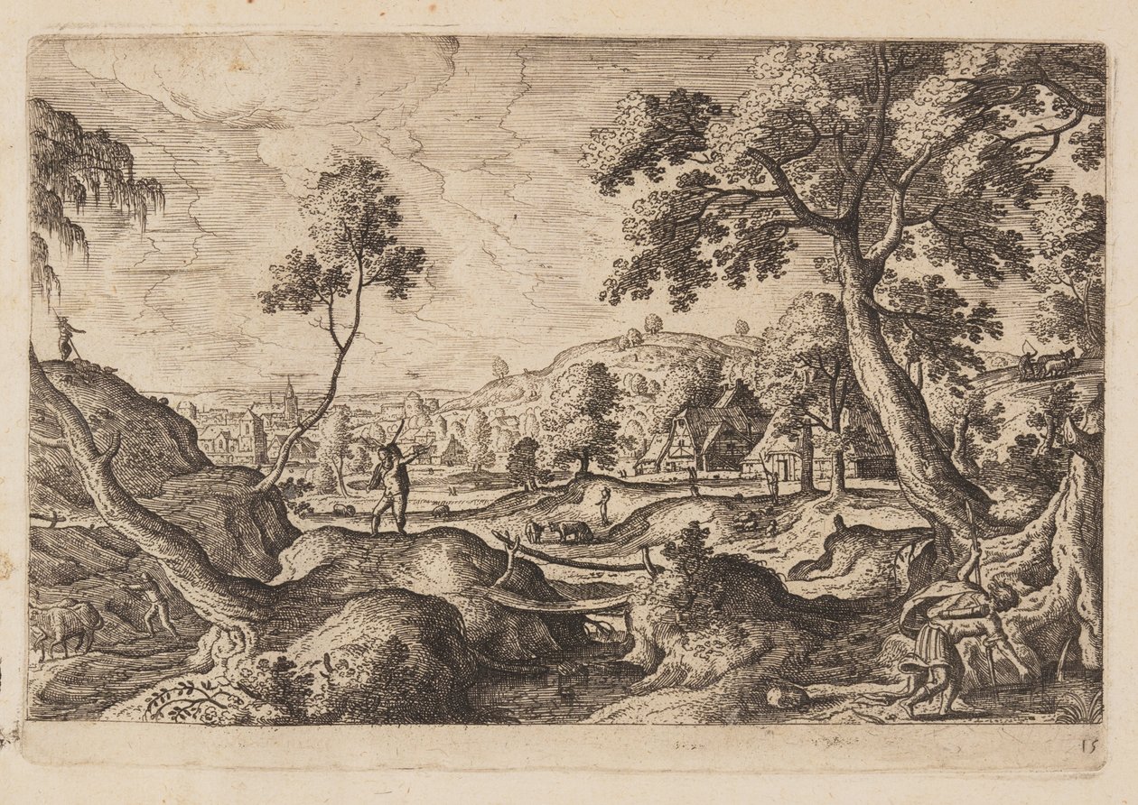 Platte 15, aus Landschaften mit Szenen aus dem Alten und Neuen Testament und Ovids Metamorphosen von Hans Bol