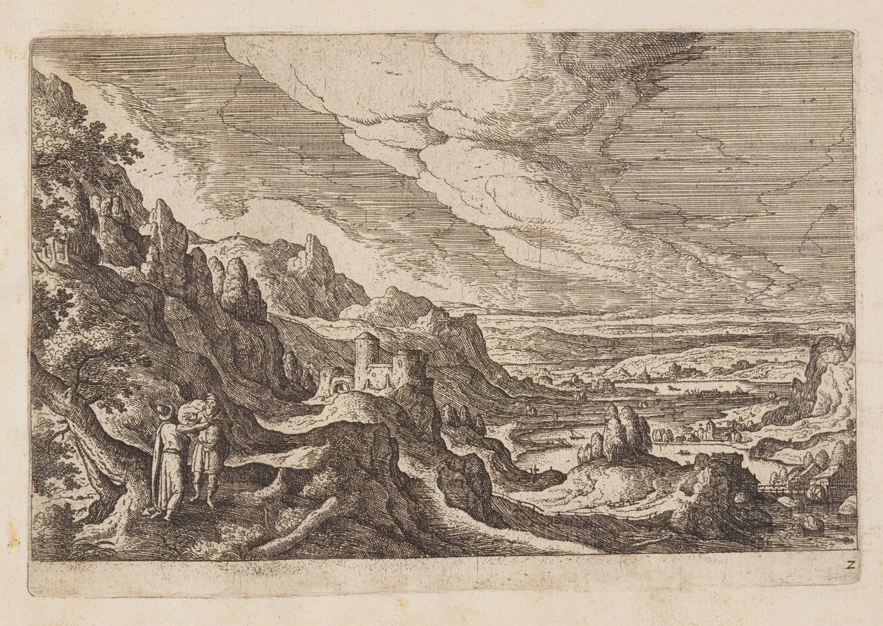 Tafel 2, aus Landschaften mit Szenen aus dem Alten und Neuen Testament und Ovids Metamorphosen von Hans Bol