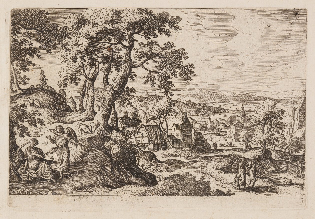 Tafel 3, aus Landschaften mit Szenen aus dem Alten und Neuen Testament und Ovids Metamorphosen von Hans Bol
