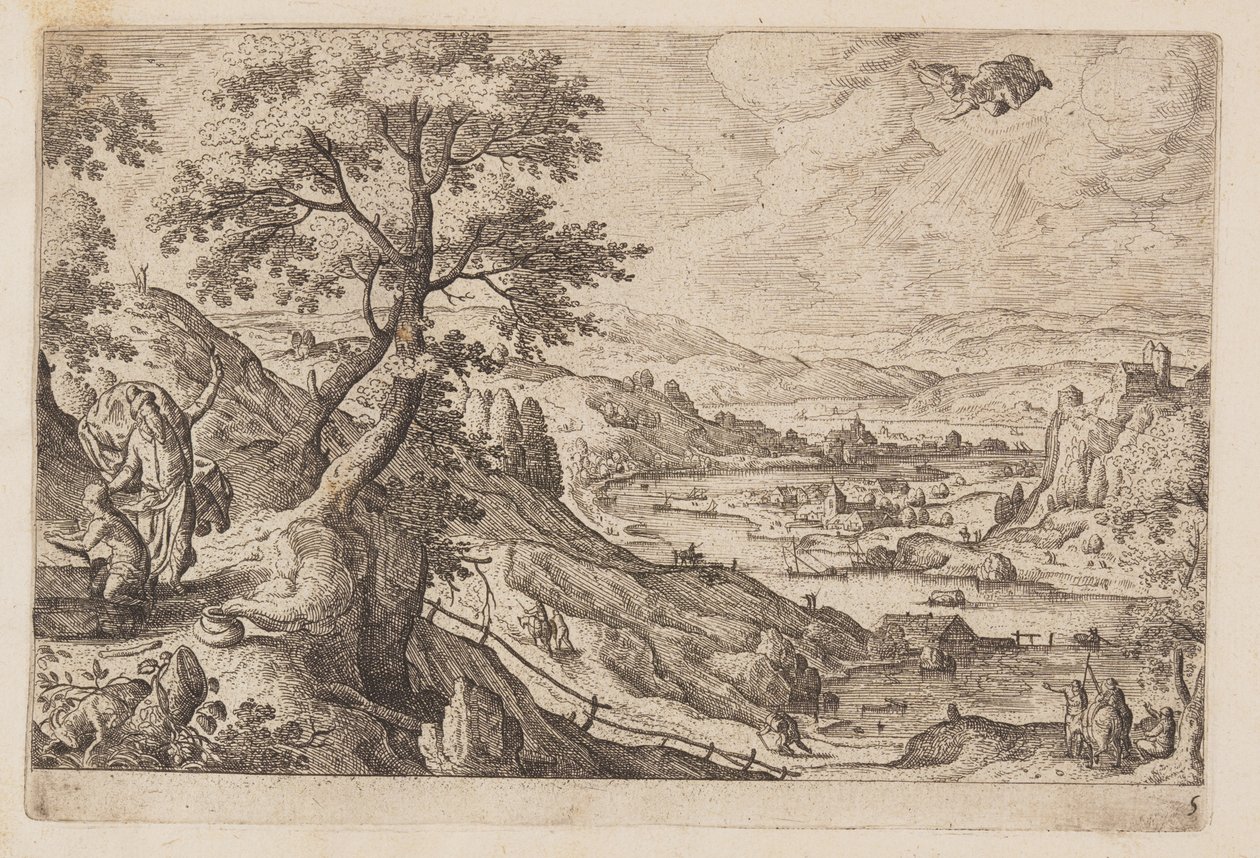 Tafel 5, aus Landschaften mit Szenen aus dem Alten und Neuen Testament und Ovids Metamorphosen von Hans Bol