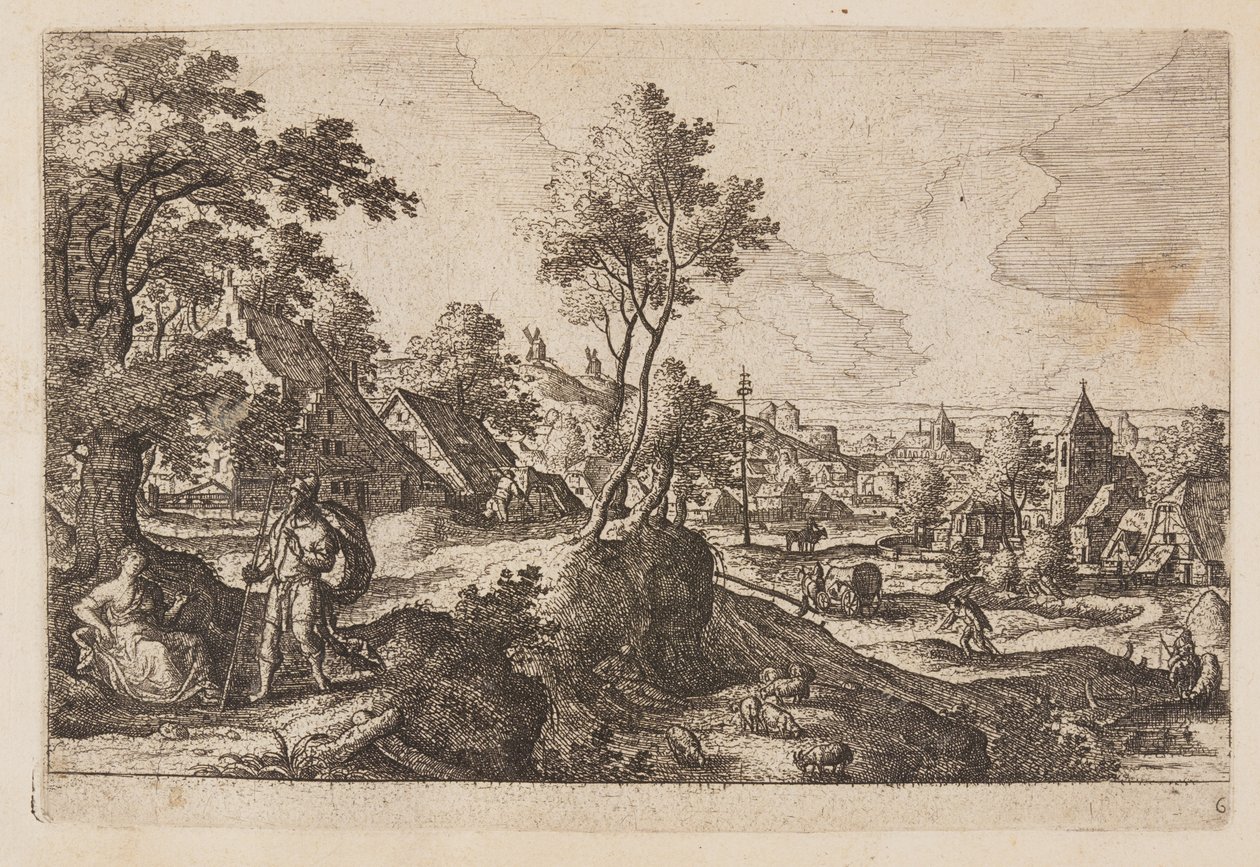Tafel 6, aus Landschaften mit Szenen aus dem Alten und Neuen Testament und Ovids Metamorphosen von Hans Bol