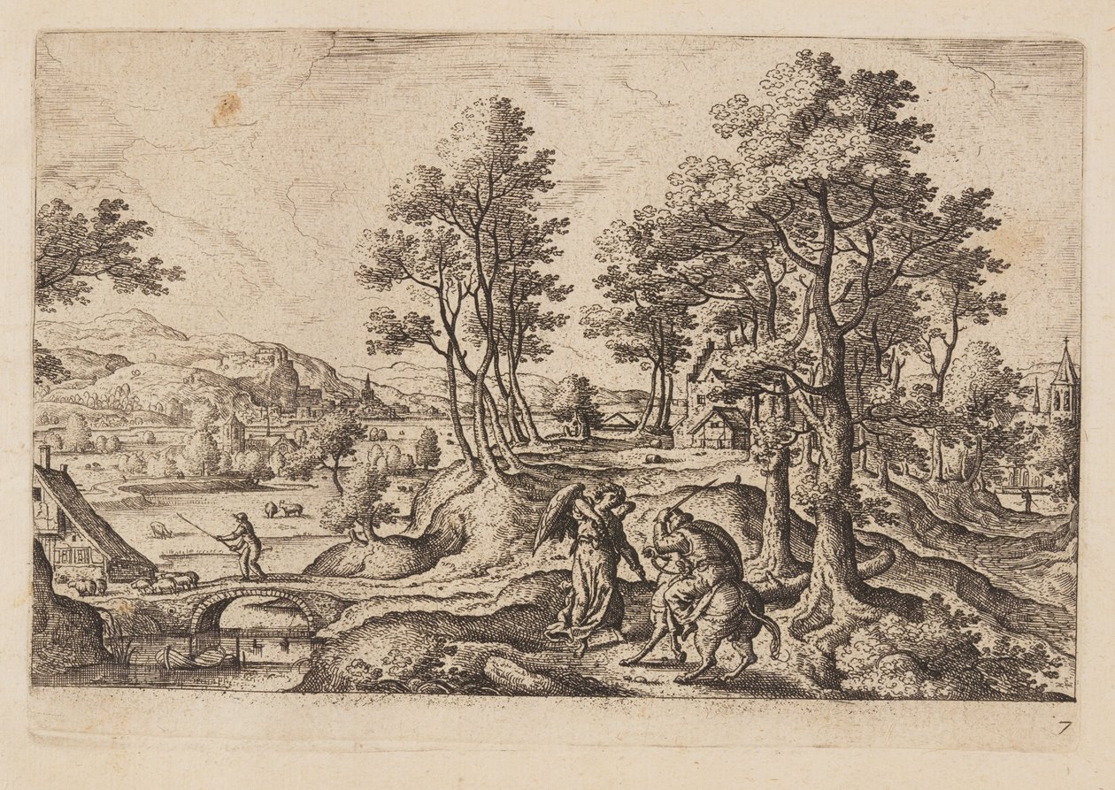 Tafel 7, aus Landschaften mit Szenen aus dem Alten und Neuen Testament und Ovids Metamorphosen von Hans Bol