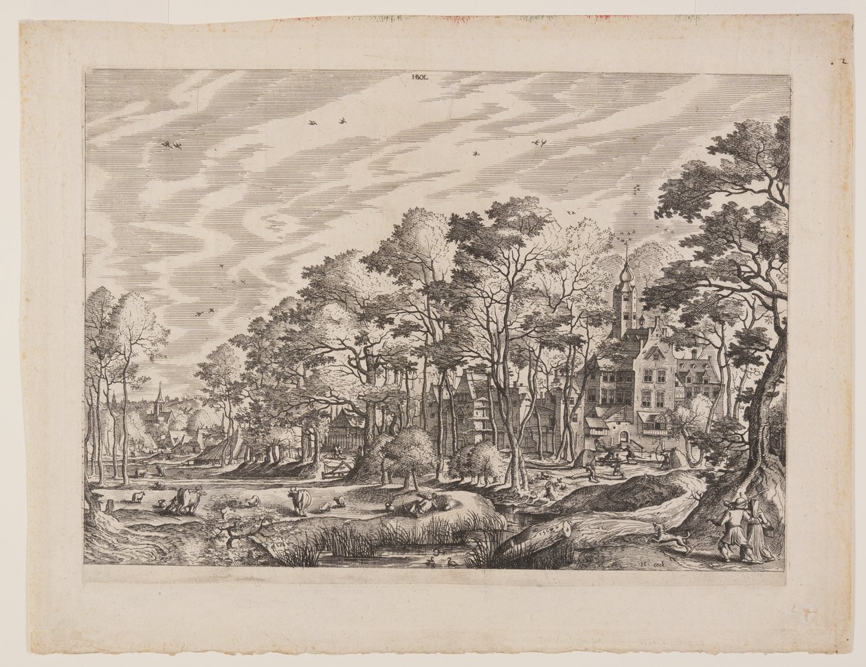 Ansicht eines Dorfes mit einer Burg rechts, Platte 1 aus Landschaften mit Ansichten von Dörfern von Hans Bol