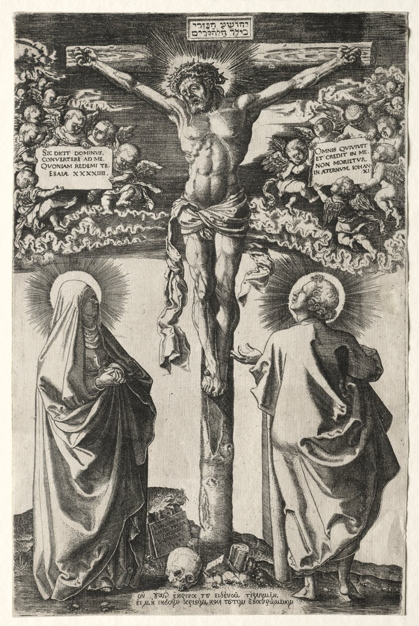 Christus am Kreuz zwischen der Jungfrau und St. Johannes von Hans Brosamer