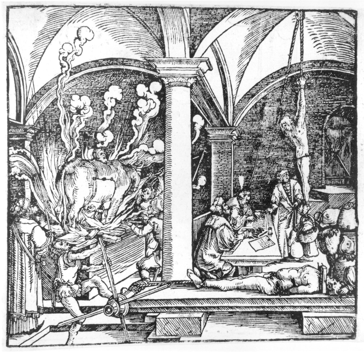 Das Verhör, Illustration aus einem Buch von Cicero Teutsch, Augsburg, 1533 von Hans Burgkmair