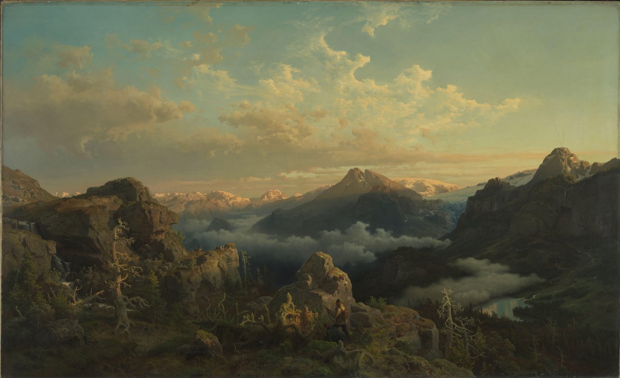 Norwegische Highlands im Sonnenaufgang von Hans Gude