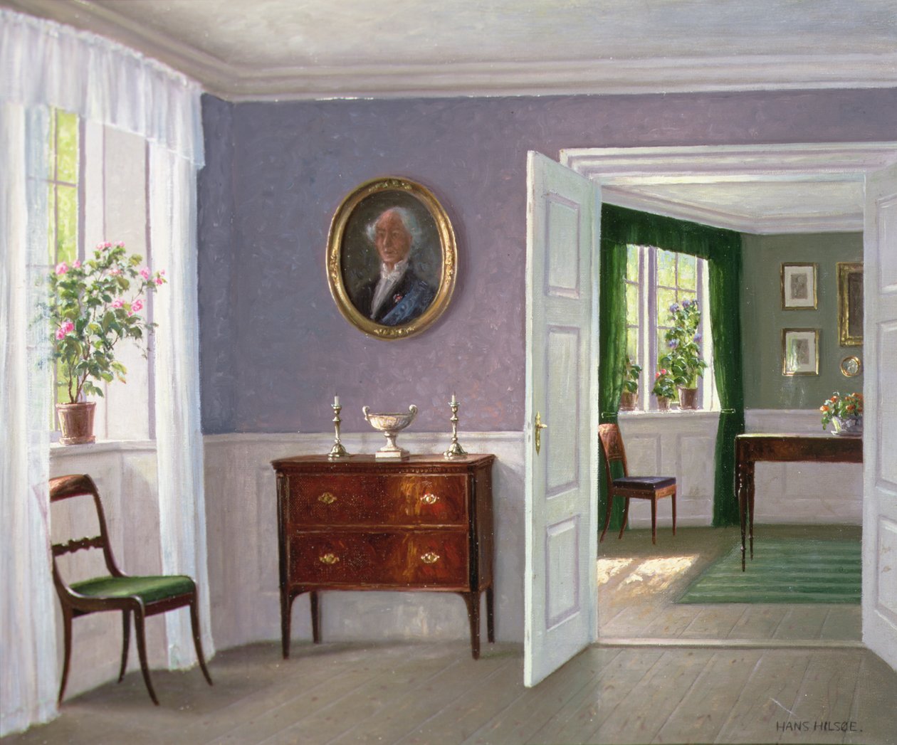 Ein sonnenbeschienener Innenraum von Hans Hilsoe