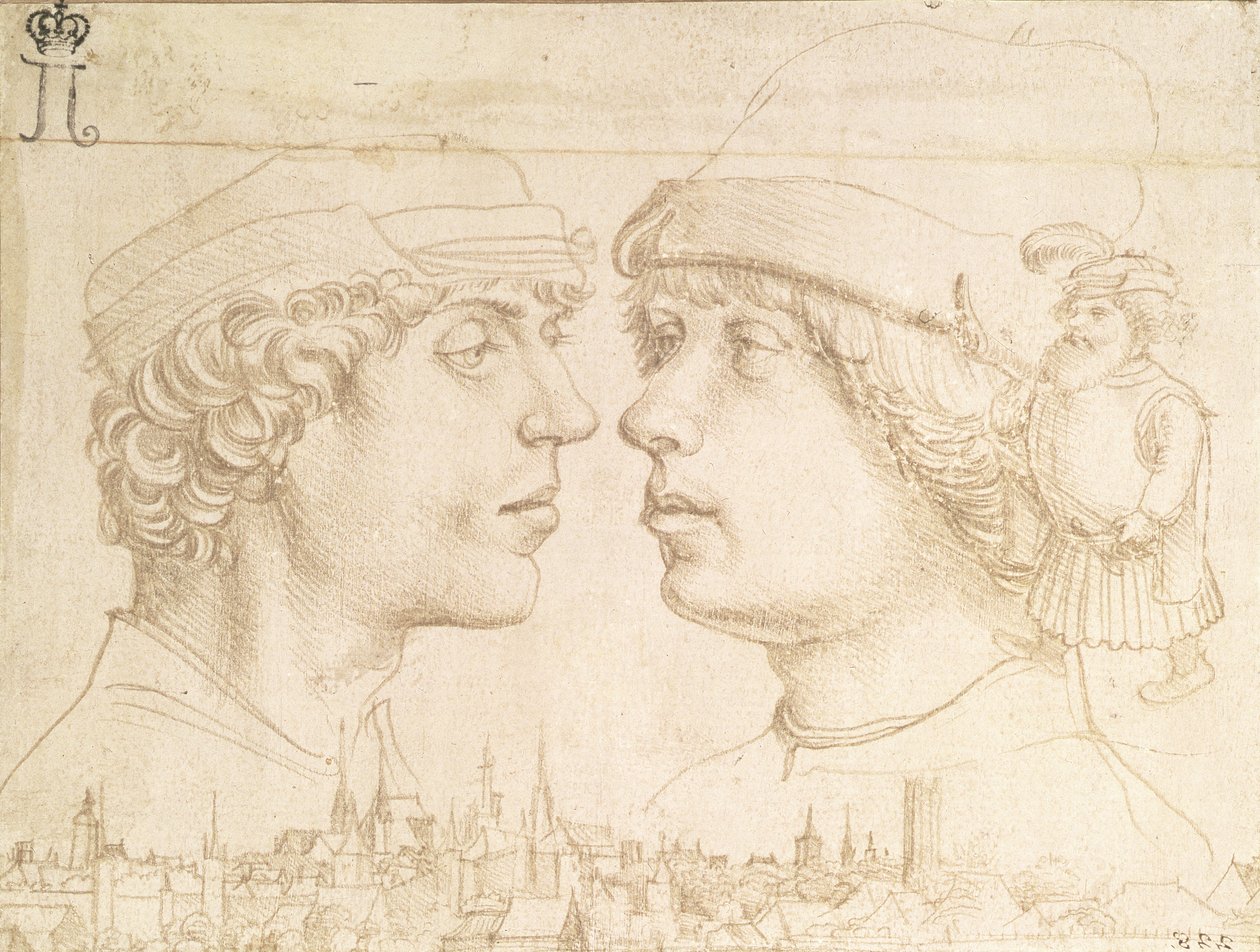 Porträts von zwei Jugendlichen, einem Zwerg und einer Stadtansicht, ca. 1514 von Hans Holbein der Jüngere