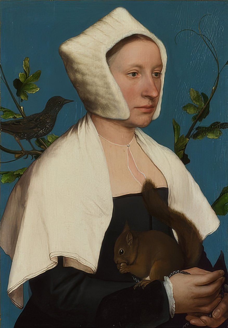 Dame mit Eichhörnchen und Star (Anne Lovell?) von Hans Holbein der Jüngere