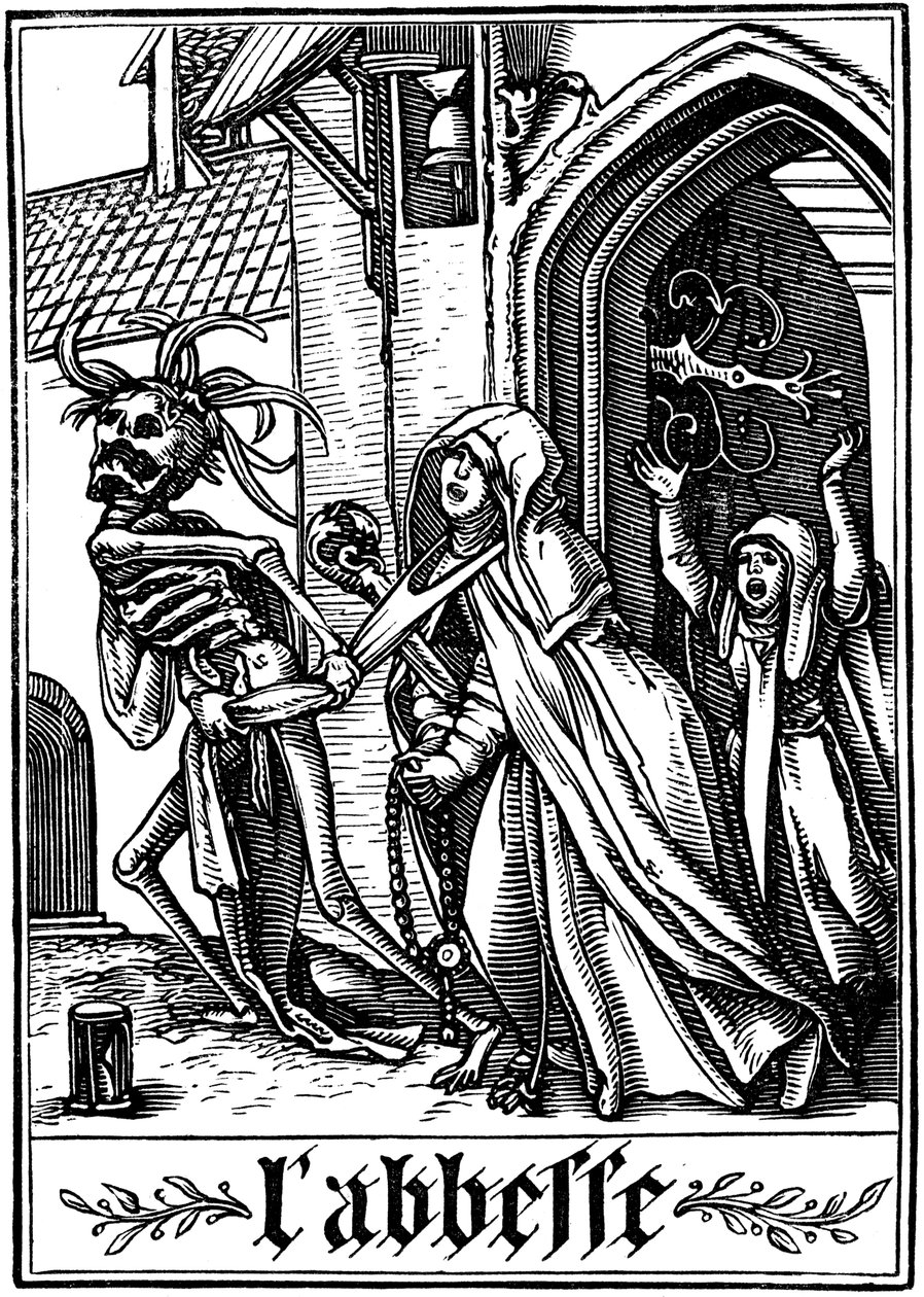 Die Äbtissin besucht vom Tod, 1538 von Hans Holbein der Jüngere