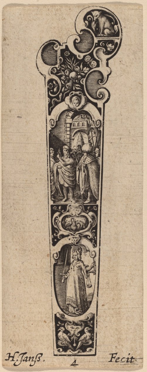 Griff für Messer oder Gabel, verziert mit Figuren von Hans Janssen