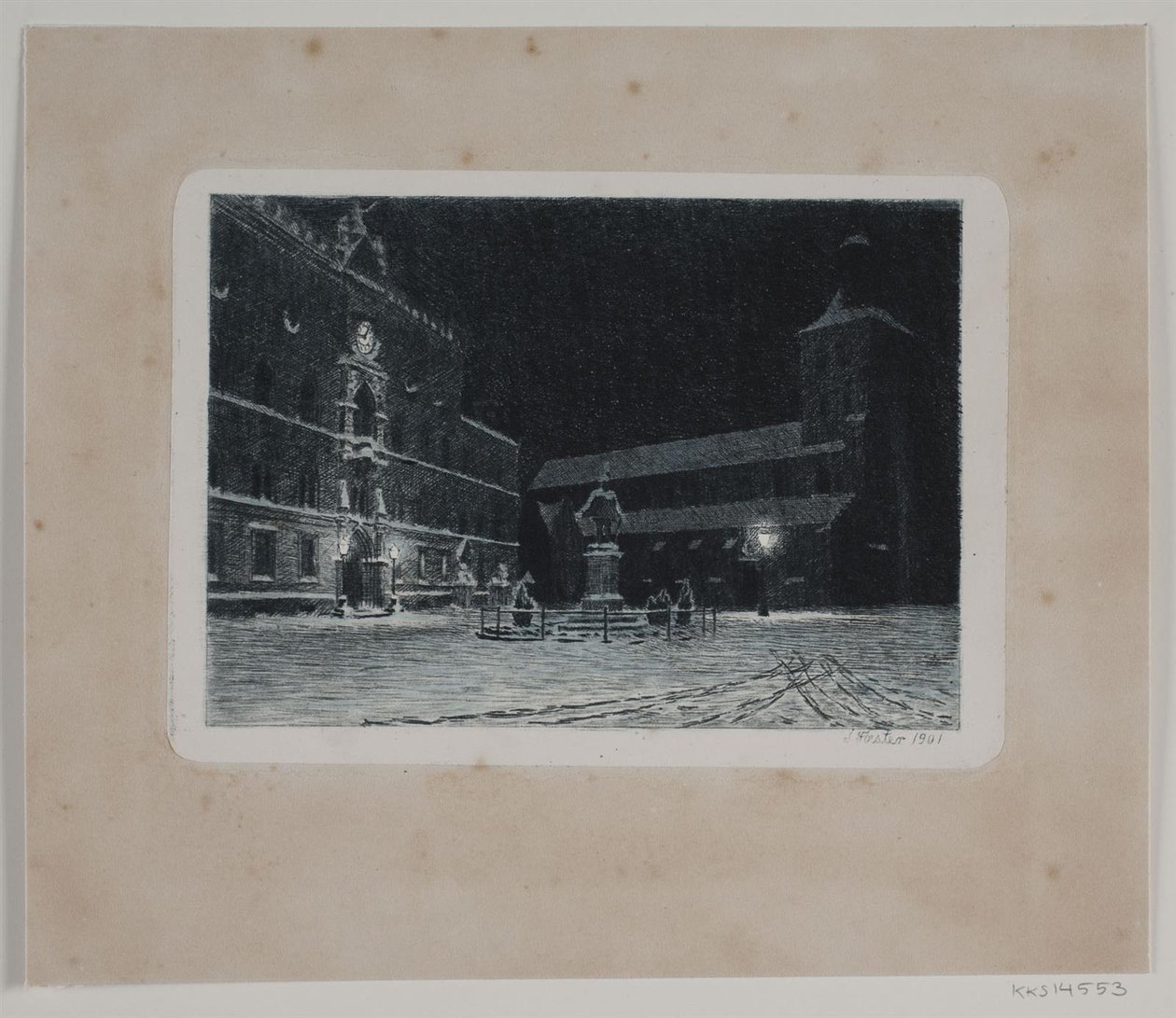 Der Platz bei der St. Knuds Kirche in Odense. Abend von Hans Julius Fæster