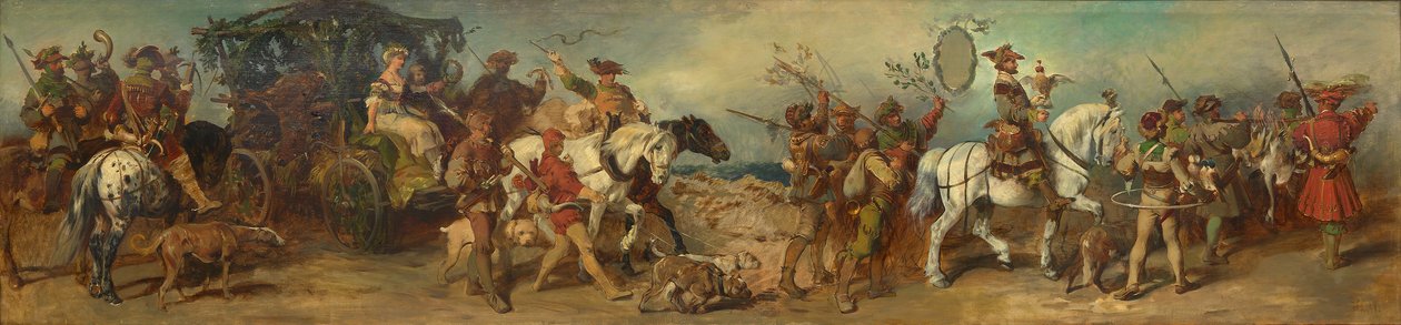 Entwurf zum Festzug 1879 - Jagdgruppe mit Beutewagen von Hans Makart