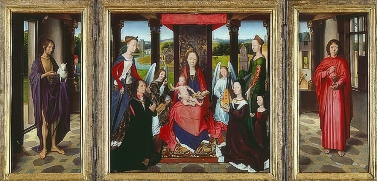 Jungfrau mit Kind und Heiligen (The Donne Triptych) von Hans Memling