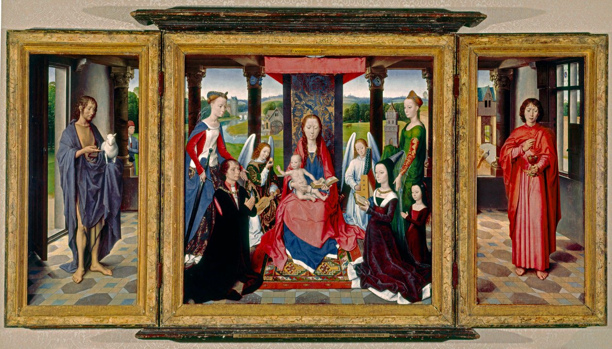 Die Jungfrau und das Kind mit Heiligen und Stiftern, um 1478 von Hans Memling
