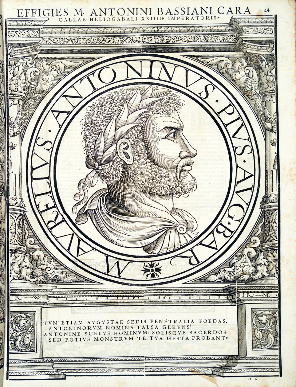 Heliogabalus, Illustration aus Imperatorum romanorum omnium orientalium et occidentalium verissimae imagines ex antiquis numismatis von Hans Rudolf Manuel Deutsch
