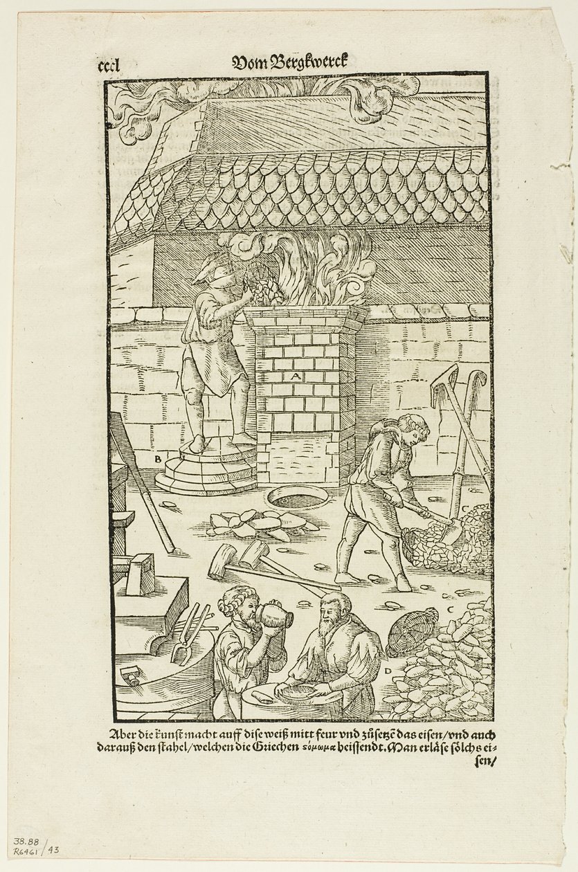 Seite CCCL aus Vom Bergwerck XII Bücher von Agricola, Tafel 43 aus Holzschnitte aus Büchern des XVI Jahrhunderts von Hans Rudolf Manuel Deutsch