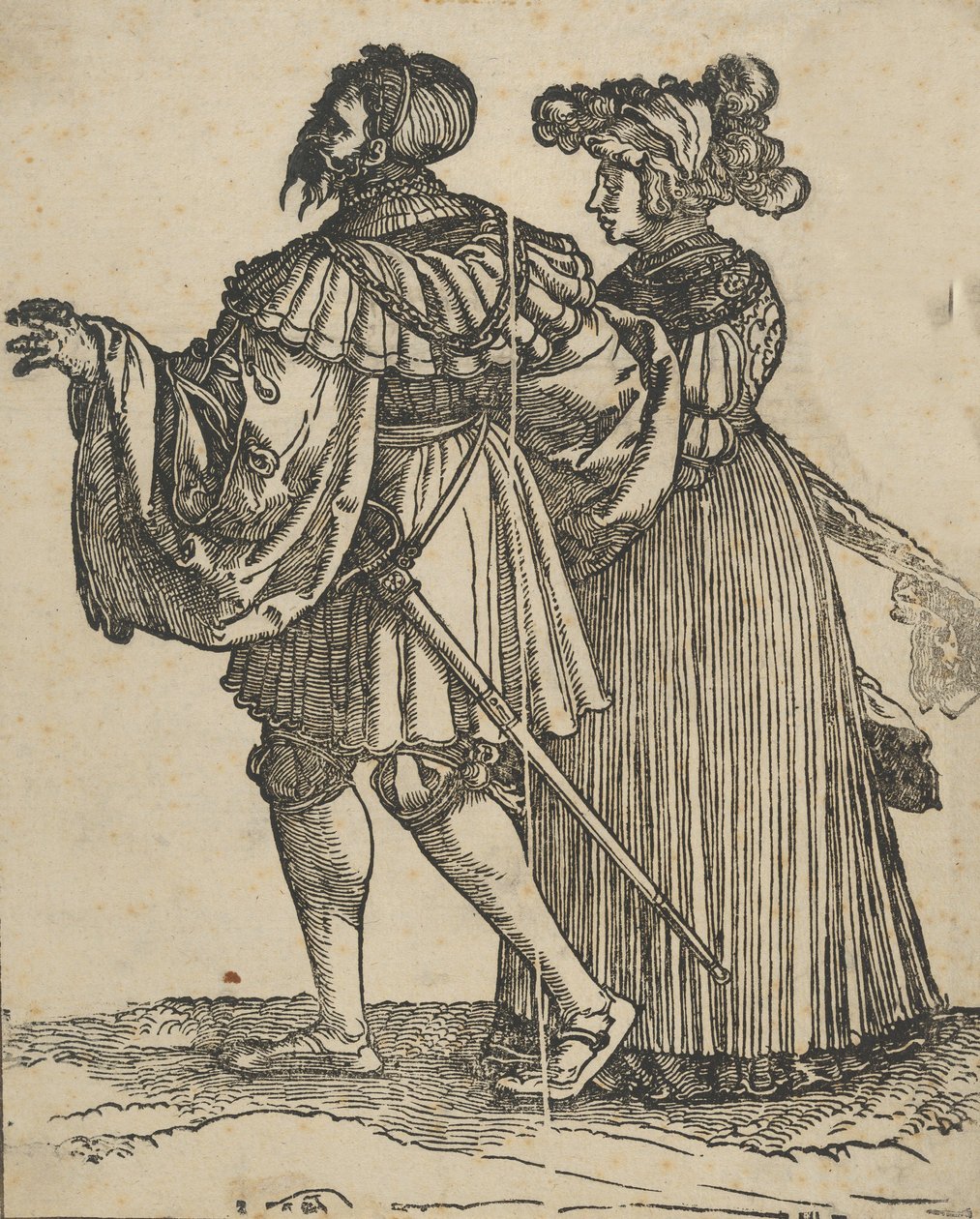 Paar, das nach links geht VI, aus Die Hochzeitstänzer Nachdruck von Hans Schäufelein the Elder