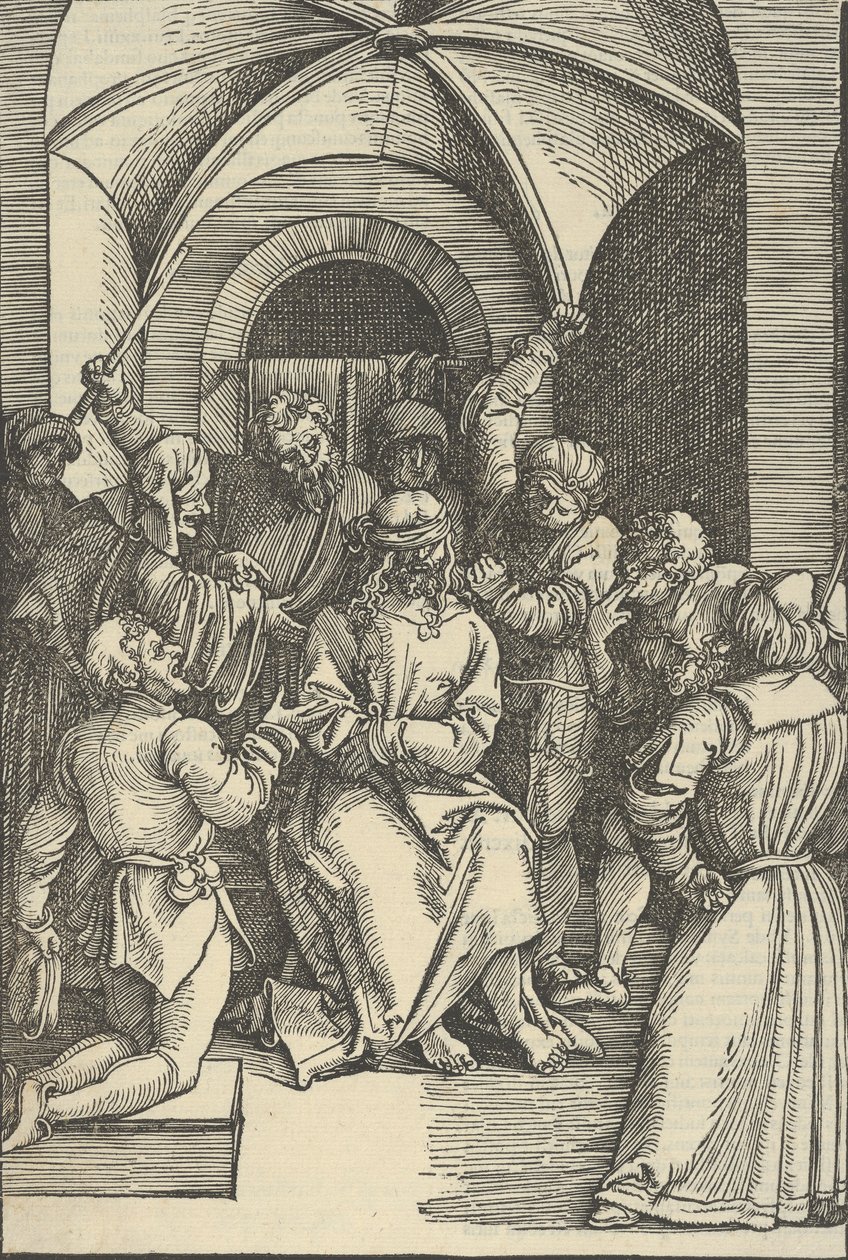 Die Verspottung Christi, aus Speculum passionis domini nostri Ihesu Christi von Hans Schäufelein the Elder