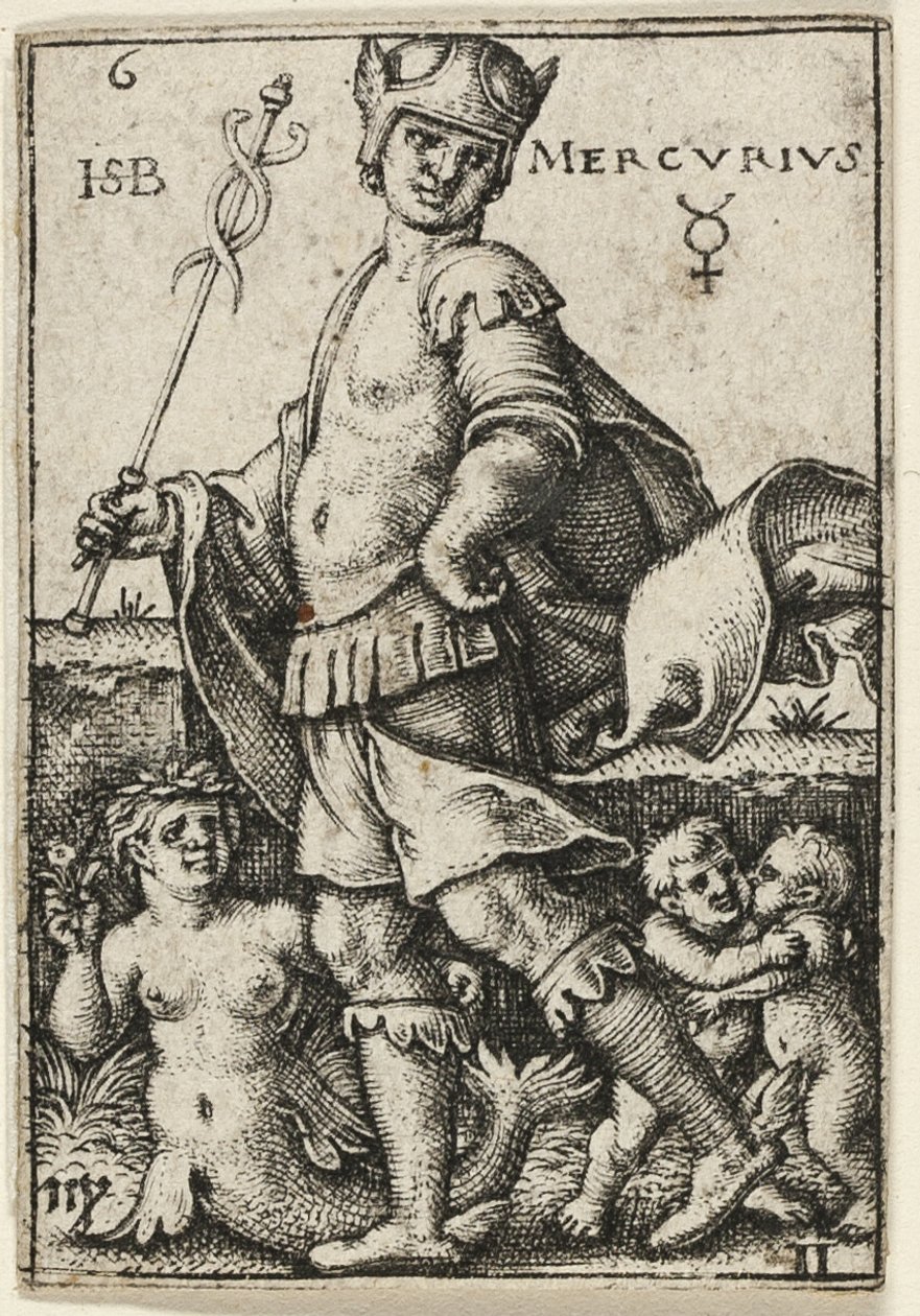 Merkur, Platte sechs aus Die sieben Planeten mit den Tierkreiszeichen von Hans Sebald Beham