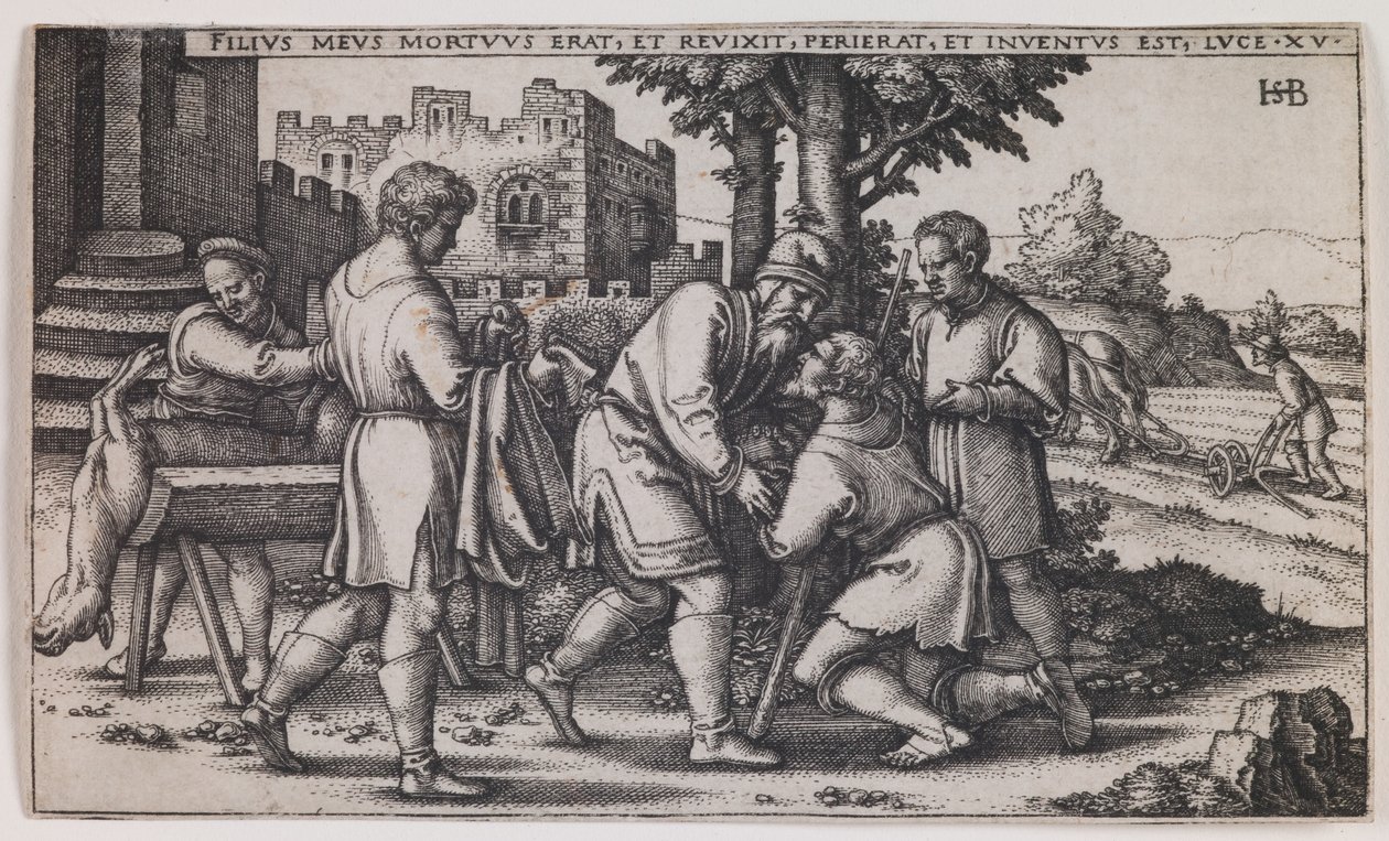 Rückkehr des verlorenen Sohnes, aus der Serie "Die Geschichte des verlorenen Sohnes" von Hans Sebald Beham