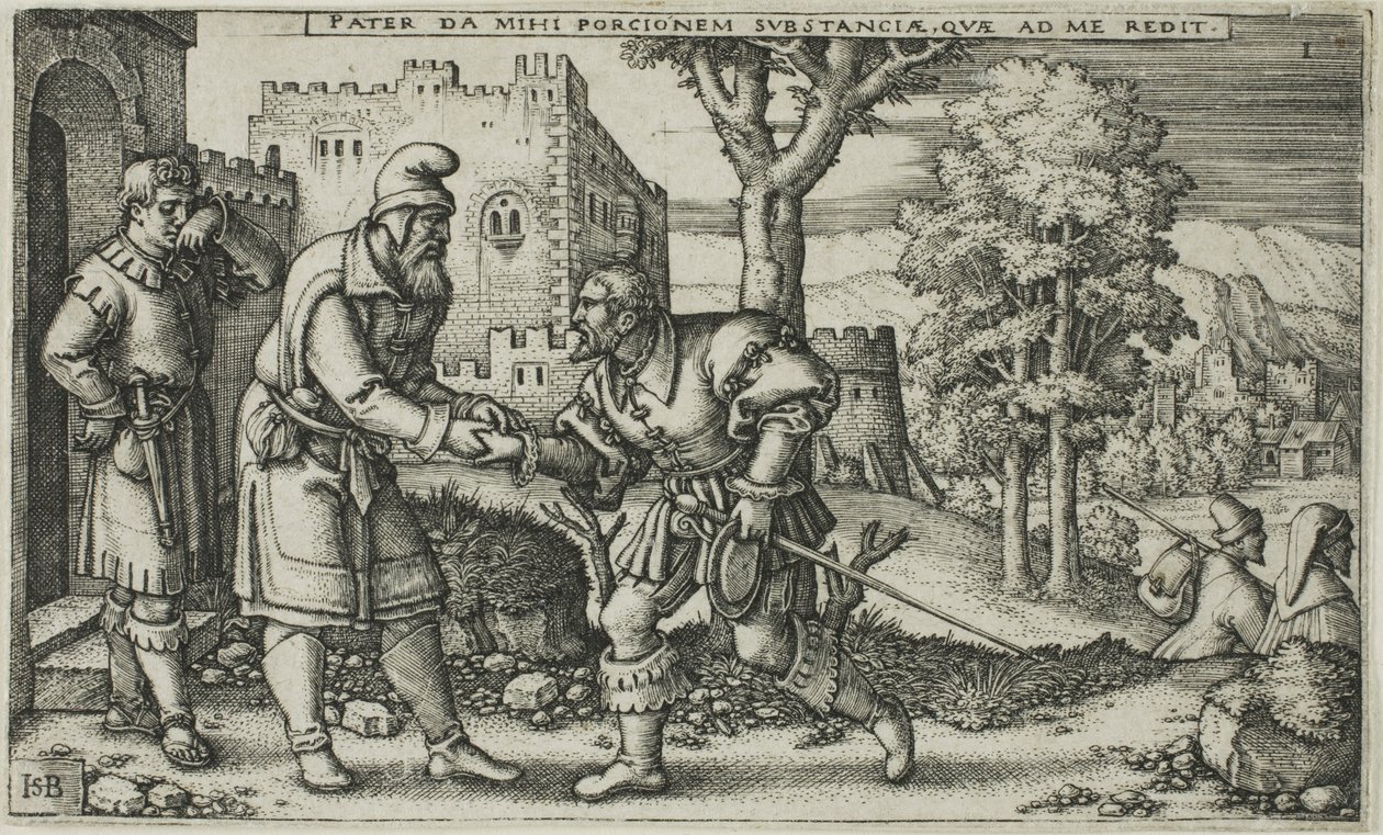 Die Abreise des verlorenen Sohnes, Platte eins aus Die Geschichte des verlorenen Sohnes von Hans Sebald Beham