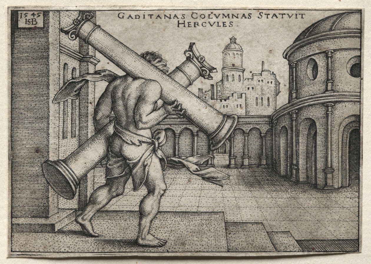 Die Arbeiten des Herkules: Herkules trägt die Säulen von Gades, 1545 von Hans Sebald Beham