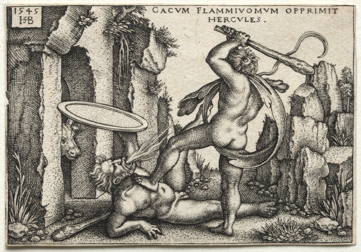 Die Arbeiten des Herkules: Herkules tötet den Riesen Cacus, 1545 von Hans Sebald Beham