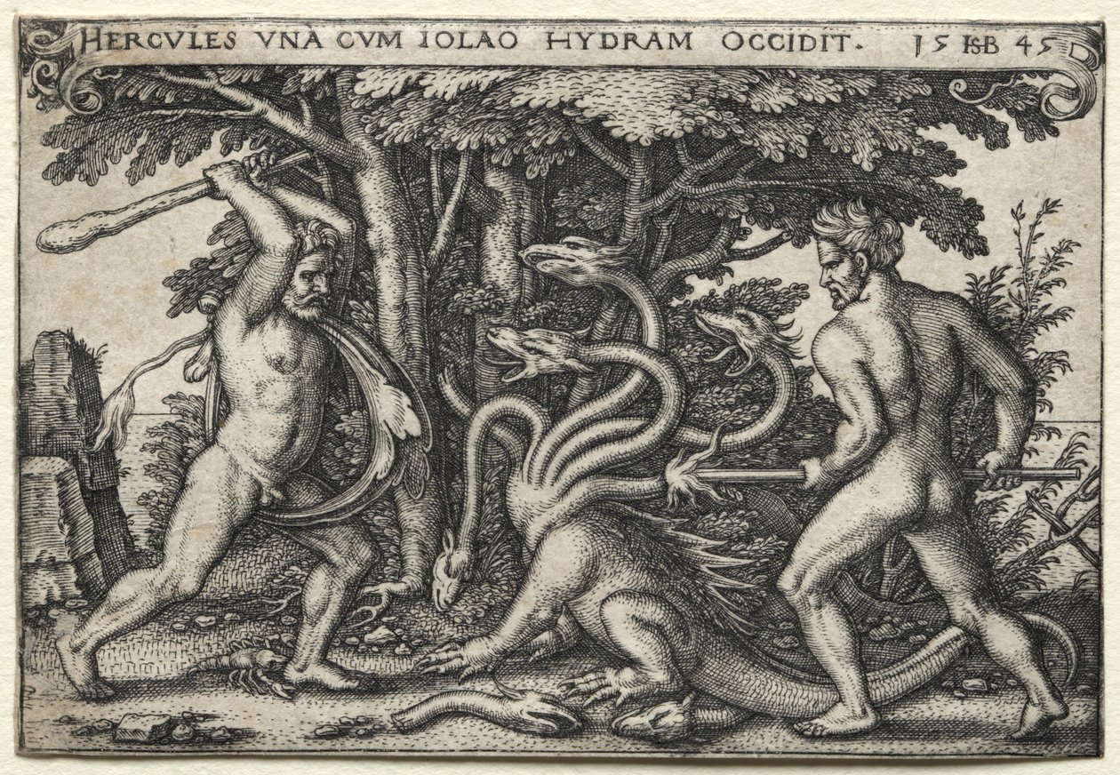 Die Arbeiten des Herkules: Herkules tötet die lernäische Hydra von Hans Sebald Beham